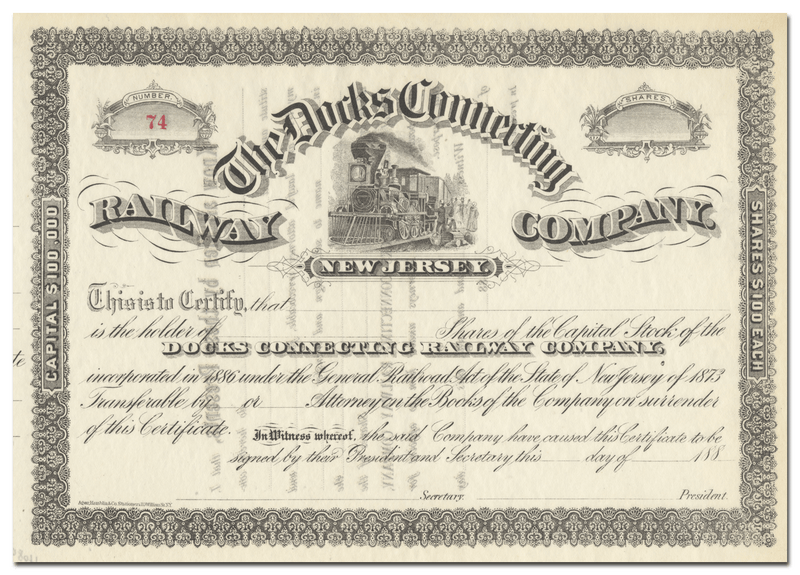 Docks Connecting Railway Company Stock Certificate