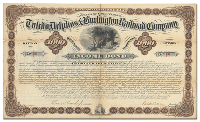 Toledo, Delphos and Burlington Railroad Company Bond Certificate