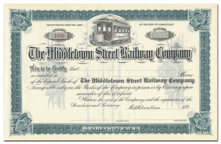 Middletown Street Railway Company Stock Certificate