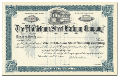 Middletown Street Railway Company Stock Certificate