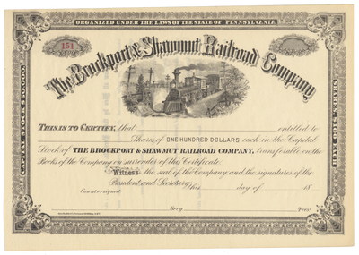 Brockport & Shawmut Railroad Company Stock Certificate