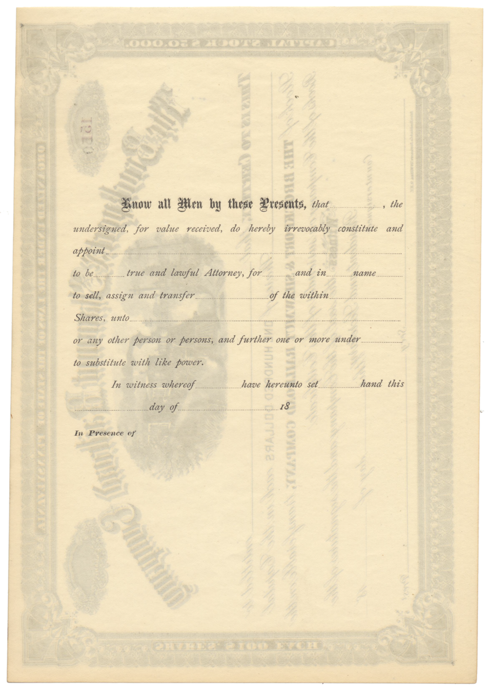 Brockport & Shawmut Railroad Company Stock Certificate