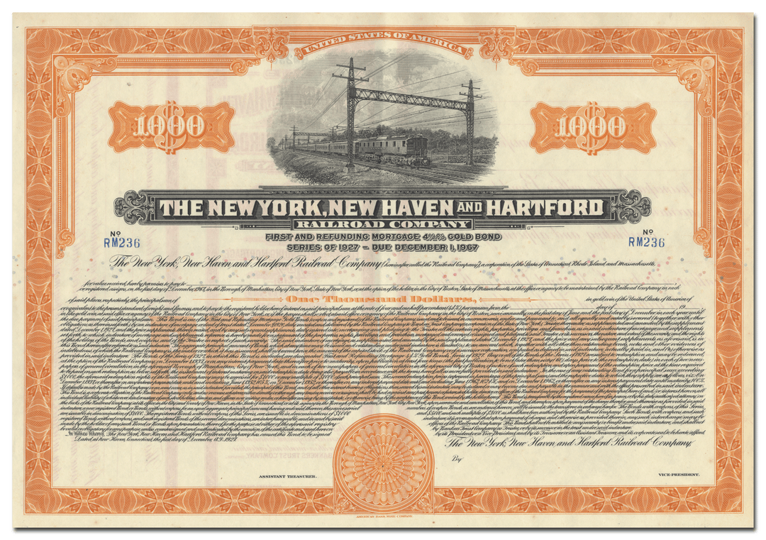 New York, New Haven and Hartford Railroad Company Bond Certificate