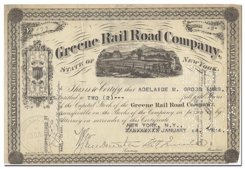 Greene Rail Road Company Stock Certificate