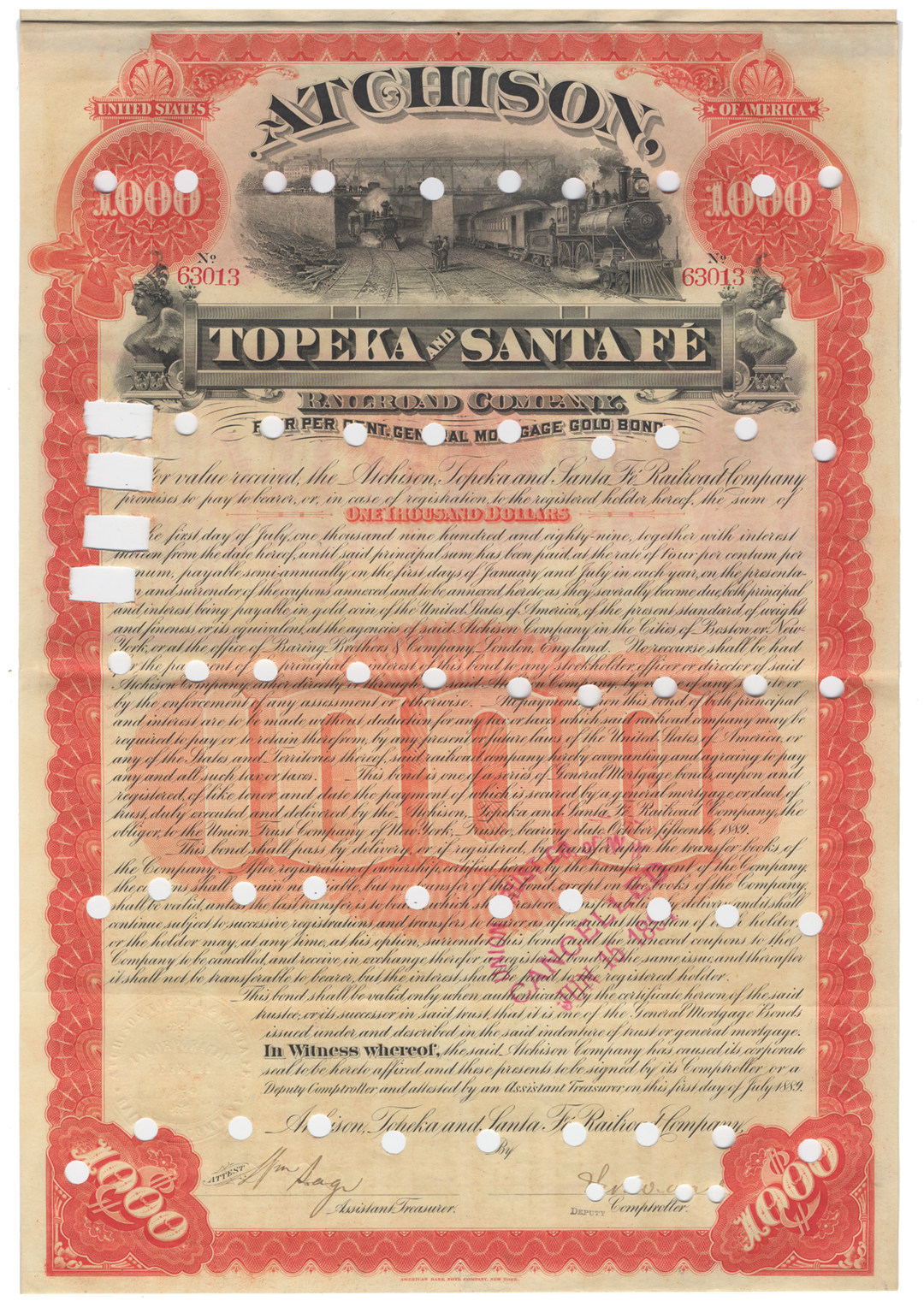 Atchison, Topeka and Santa Fe Railroad Company Bond Certificate