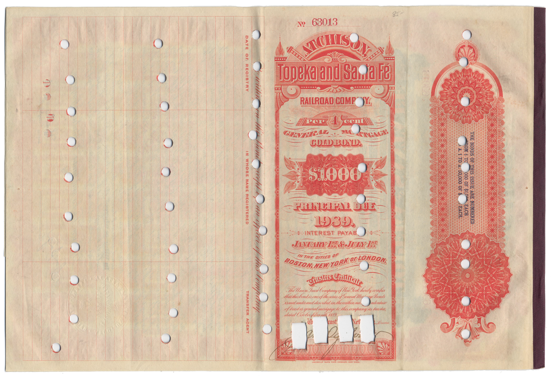 Atchison, Topeka and Santa Fe Railroad Company Bond Certificate