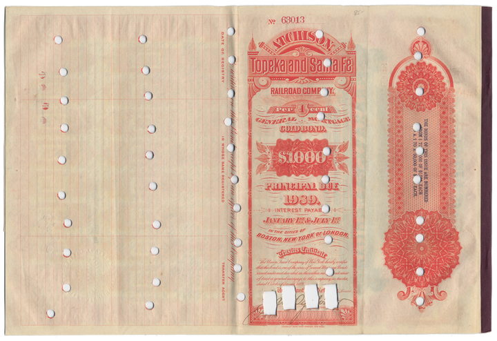 Atchison, Topeka and Santa Fe Railroad Company Bond Certificate