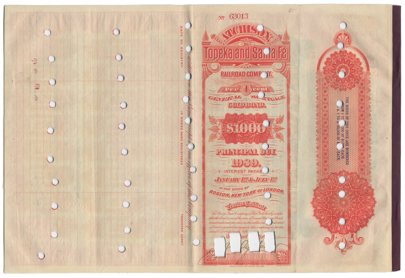 Atchison, Topeka and Santa Fe Railroad Company Bond Certificate