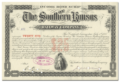 Southern Kansas Railway Company Bond Certificate