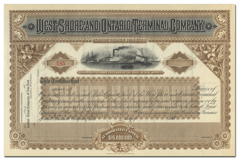 West Shore and Ontario Terminal Company Stock Certificate