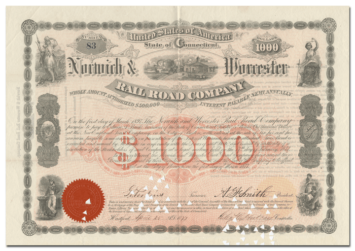 Norwich & Worcester Rail Road Company Bond Certificate