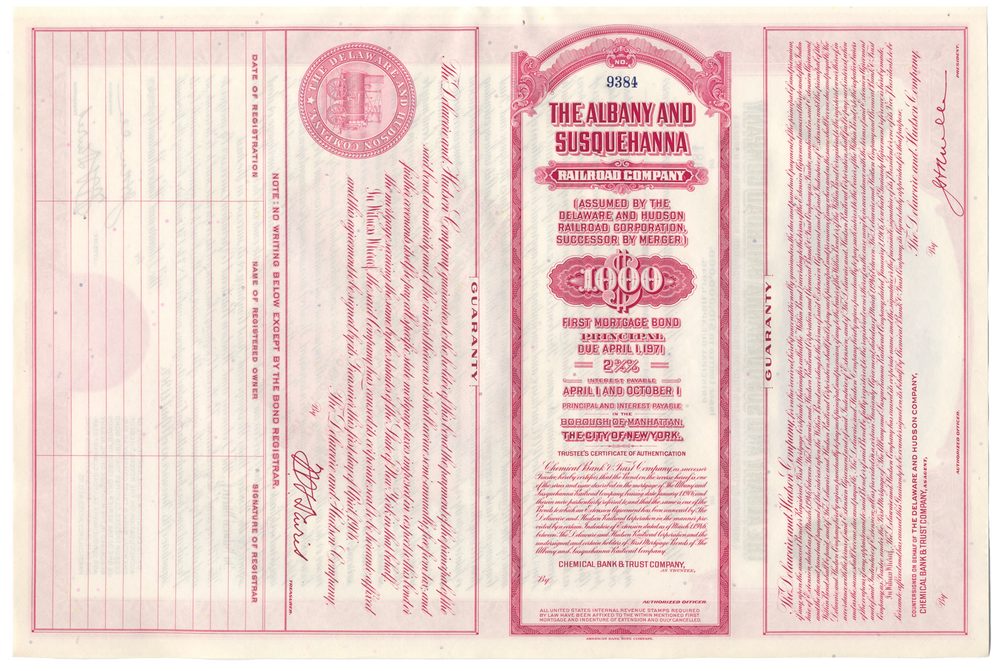 Albany and Susquehanna Railroad Company Bond Certificate