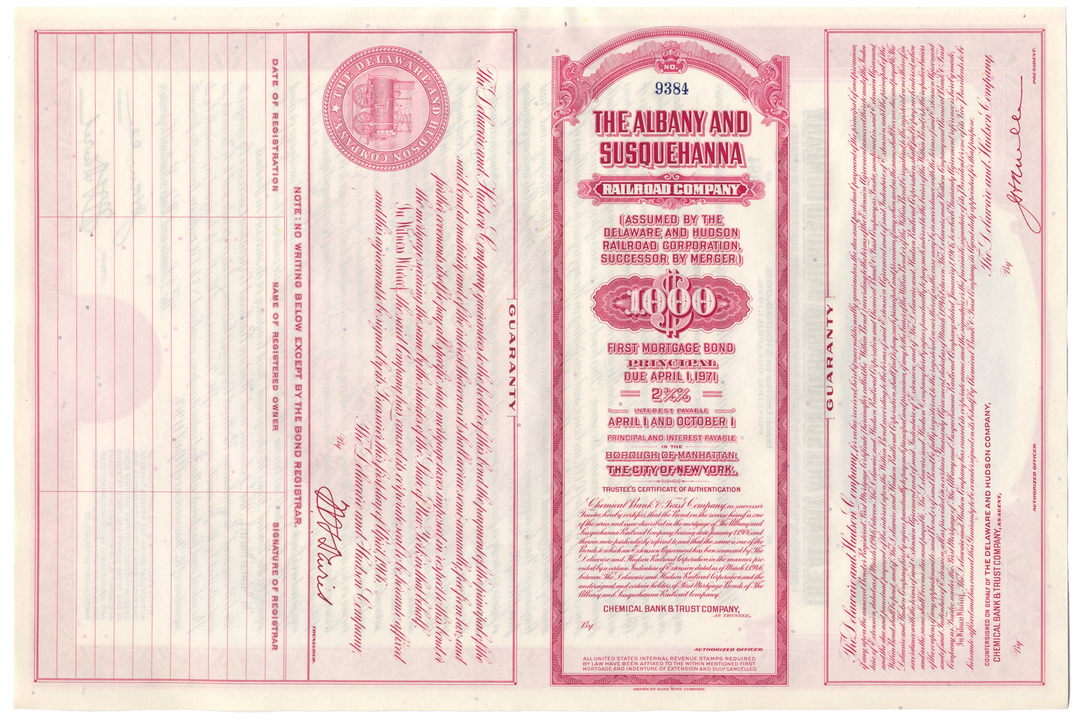 Albany and Susquehanna Railroad Company Bond Certificate