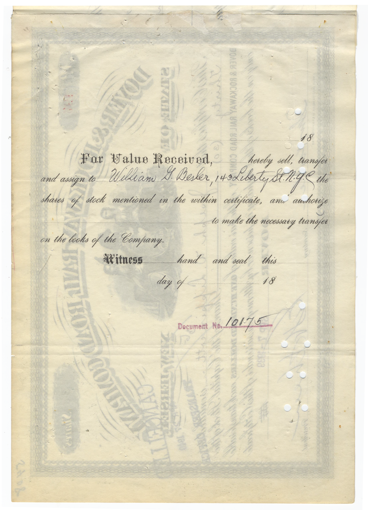 Dover & Rockaway Rail Road Company Stock Certificate