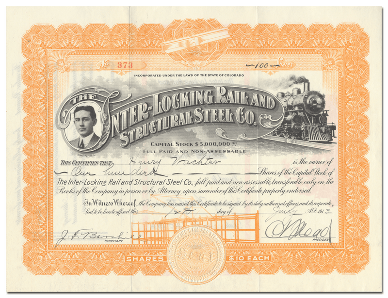 Inter-Locking Rail and Structural Steel Co. Stock Certificate