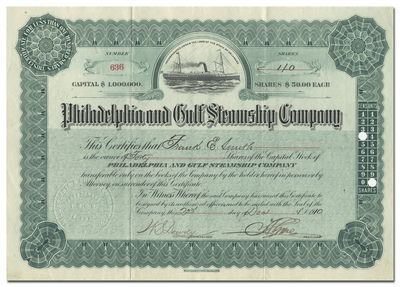 Philadelphia and Gulf Steamship Company Stock Certificate
