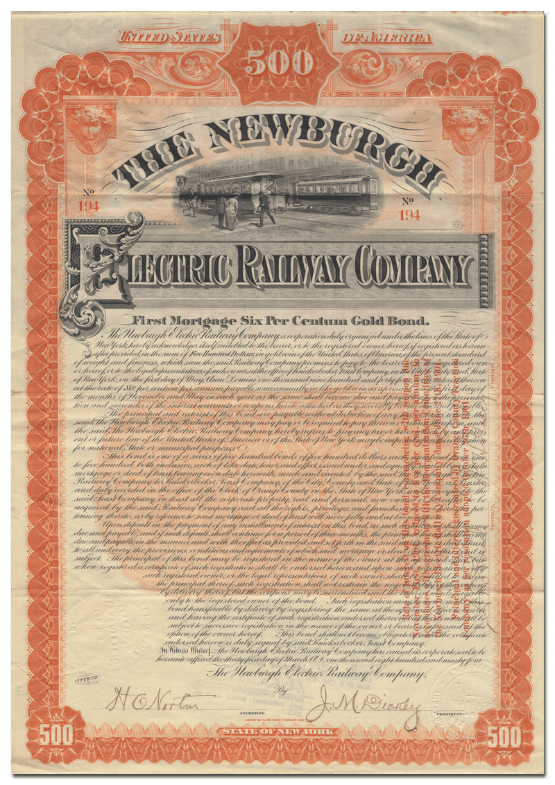 Newburgh Electric Railway Company Bond Certificate