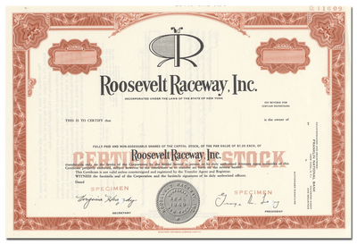 Roosevelt Raceway, Inc. Stock Certificate