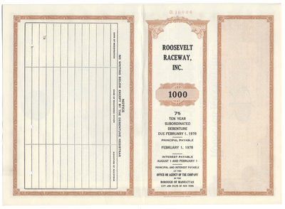 Roosevelt Raceway Bond Certificate