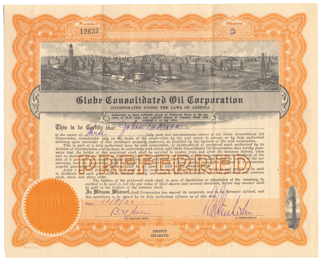 Globe Consolidated Oil Corporation Stock Certificate