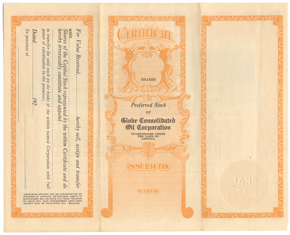 Globe Consolidated Oil Corporation Stock Certificate