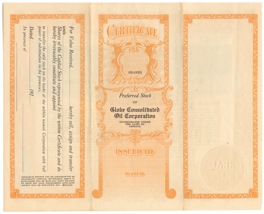 Globe Consolidated Oil Corporation Stock Certificate