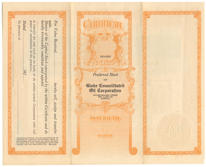 Globe Consolidated Oil Corporation Stock Certificate