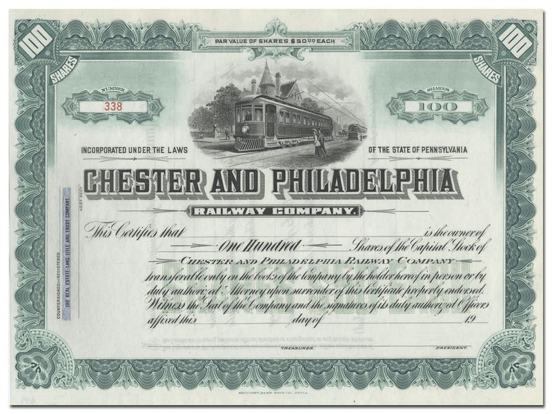 Chester and Philadelphia Railway Company Stock Certificate
