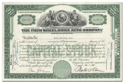 Four Wheel Drive Company Stock Certificate