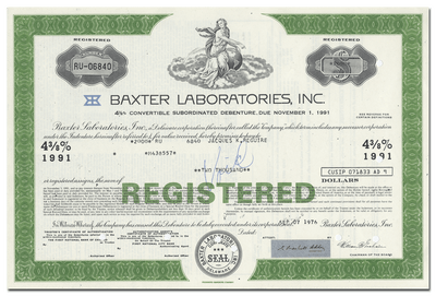 Baxter Laboratories, Inc. Bond Certificate