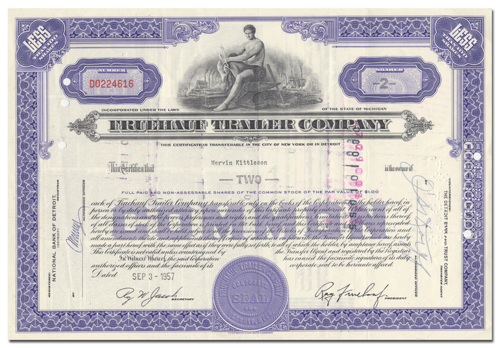 Fruehauf Trailer Company Stock Certificate