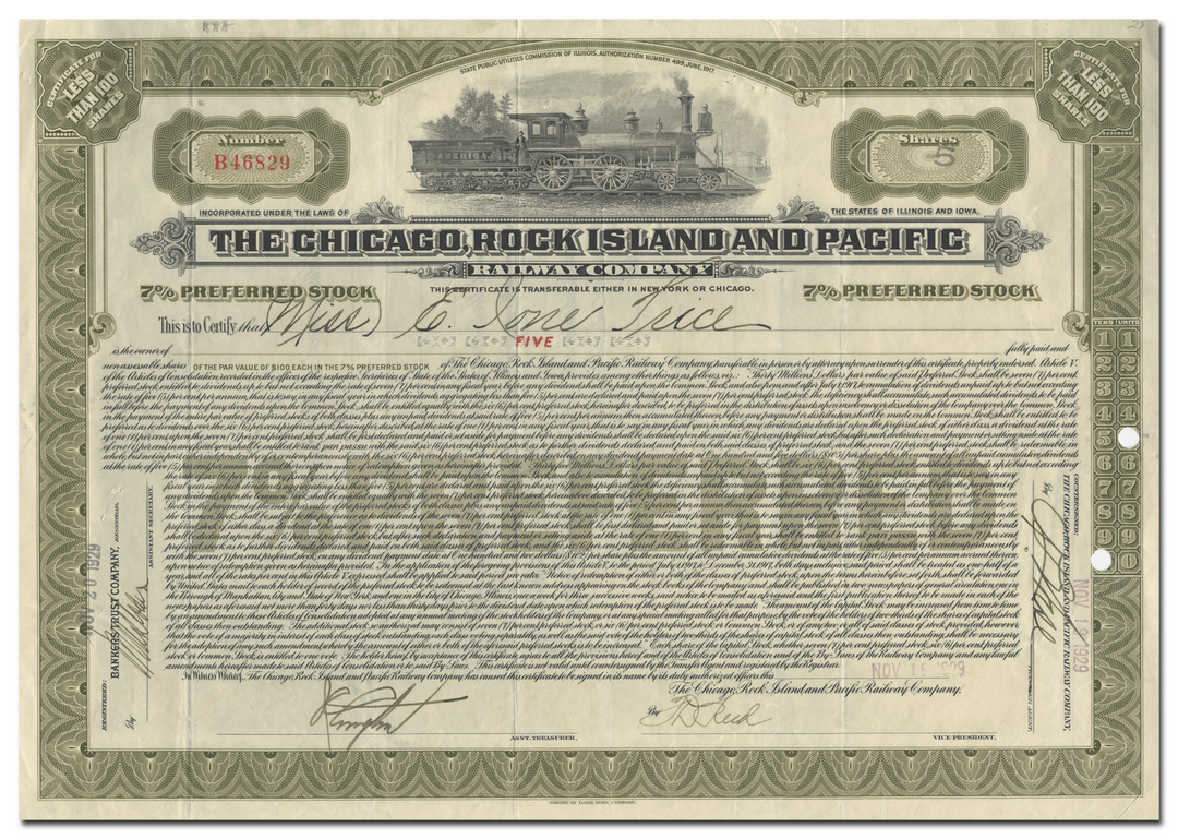 Chicago, Rock Island and Pacific Railway Company Bond Certificate