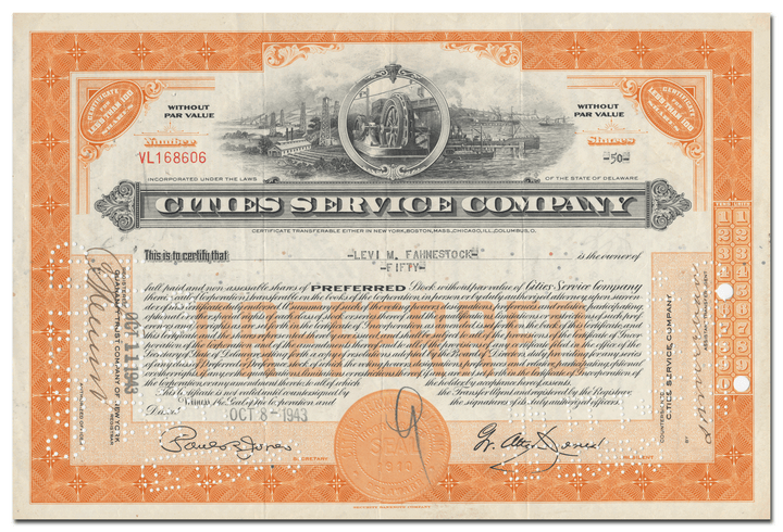 Cities Service Company Stock Certificate