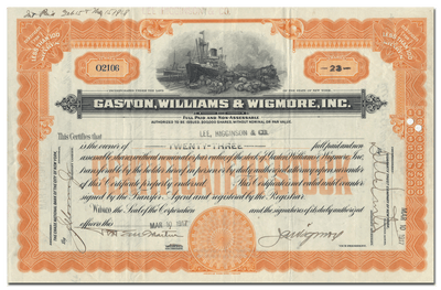 Gaston, Williams & Wigmore, Inc. Stock Certificate
