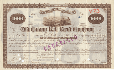 Old Colony Rail Road Company Bond Certificate