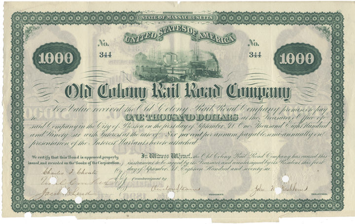 Old Colony Rail Road Company Bond Certificate