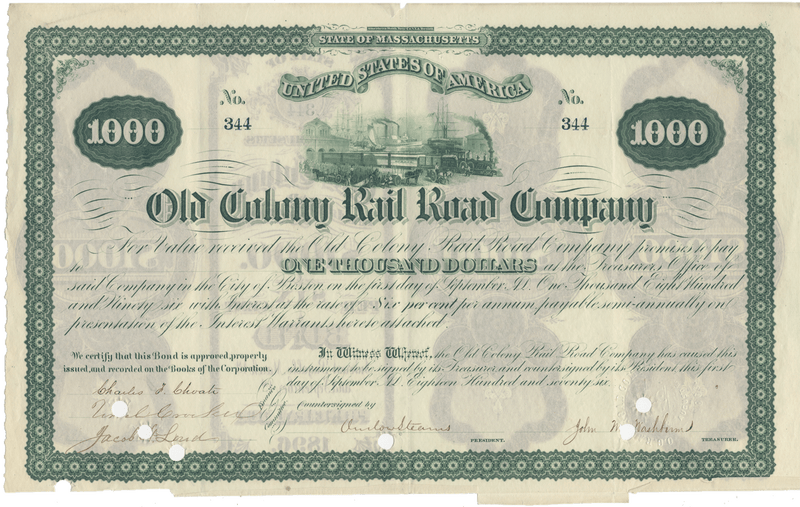 Old Colony Rail Road Company Bond Certificate