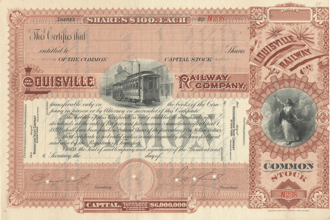 Louisville Railway Company Stock Certificate