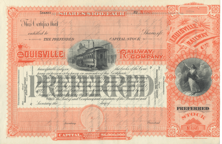 Louisville Railway Company Stock Certificate