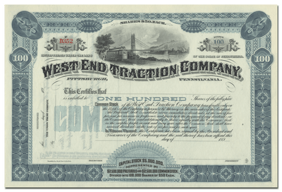 West End Traction Company Stock Certificate