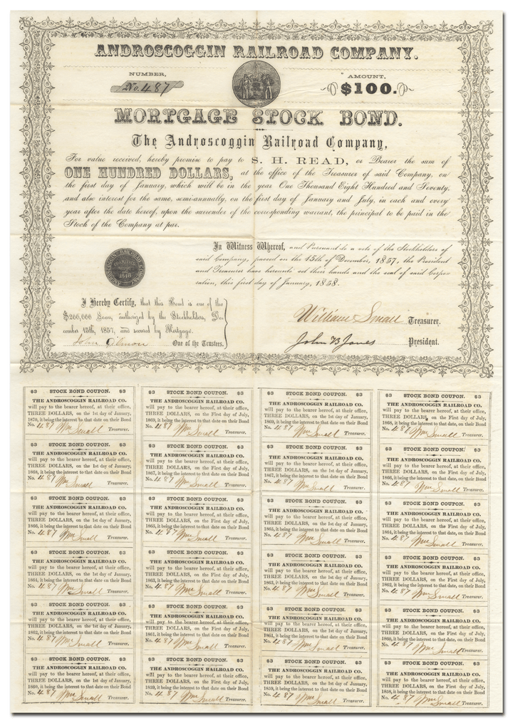 Androscoggin Railroad Company Bond Certificate