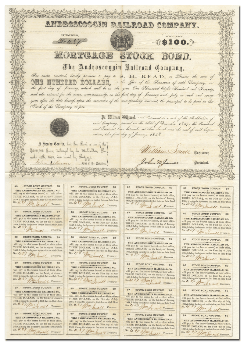 Androscoggin Railroad Company Bond Certificate