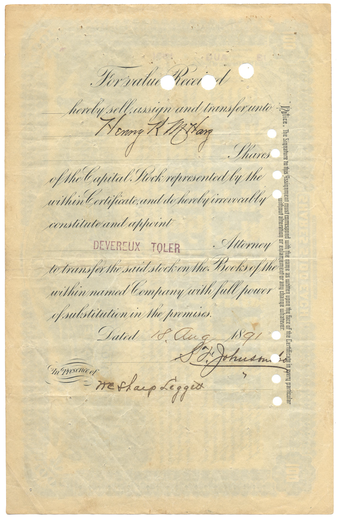 Missouri, Kansas and Texas Railway Company Stock Certificate