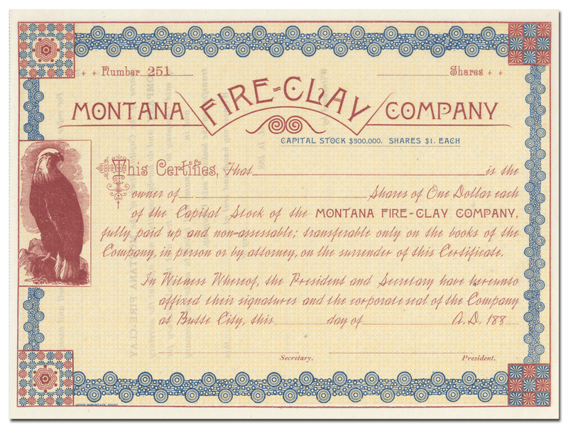 Montana Fire-Clay Company Stock Certificate
