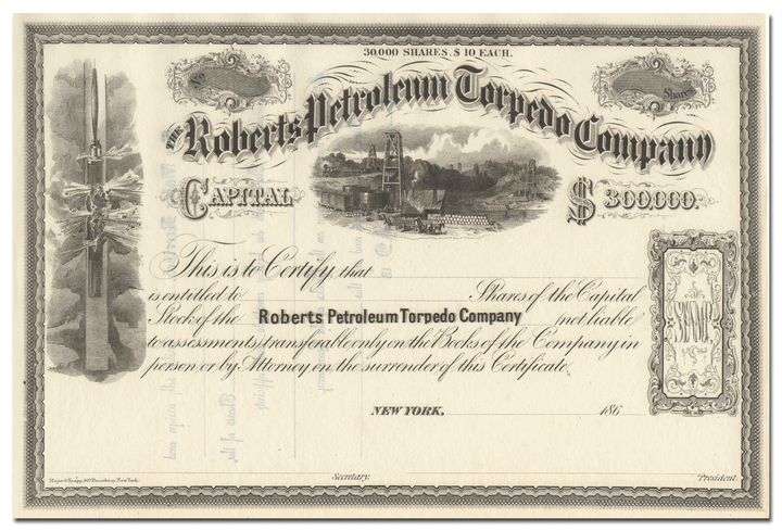 Roberts Petroleum Torpedo Company Stock Certificate