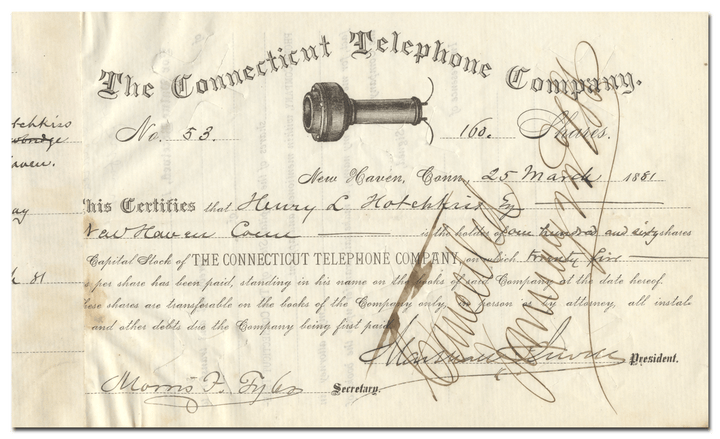 Connecticut Telephone Company Stock Certificate