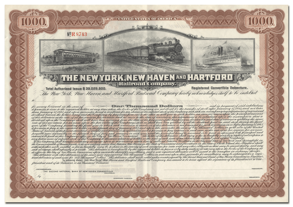 New York, New Haven and Hartford Railroad Company Bond Certificate