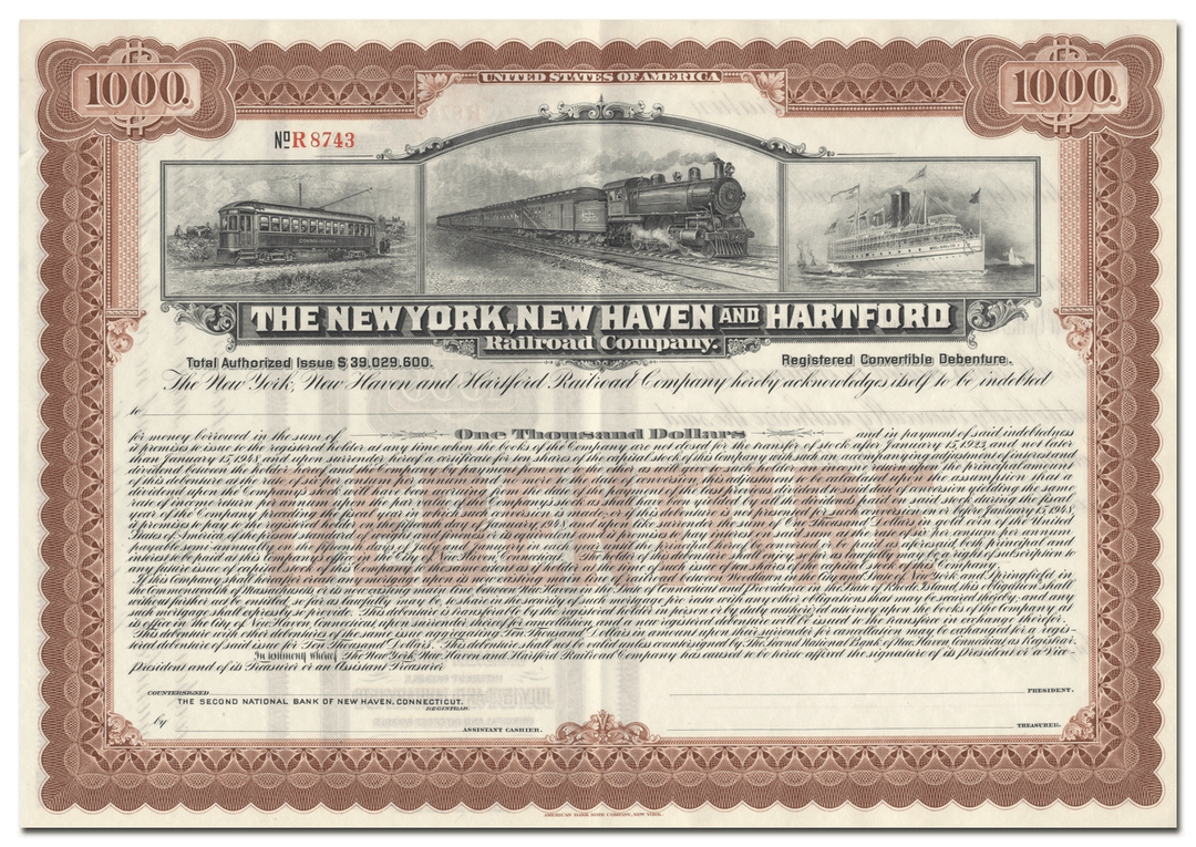 New York, New Haven and Hartford Railroad Company Bond Certificate