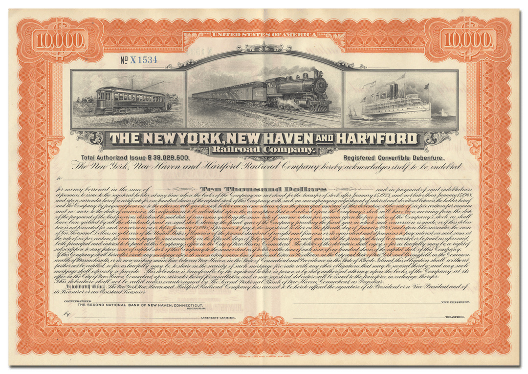 New York, New Haven and Hartford Railroad Company Bond Certificate