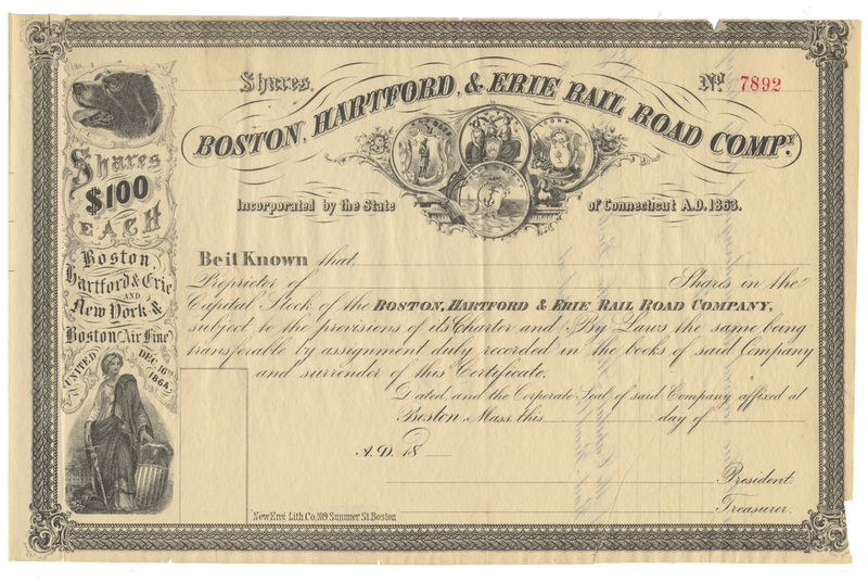 Boston, Hartford and Erie Rail Road Company Stock Certificate